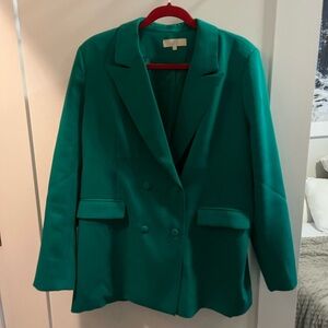Meshki Green Blazer Textured Suit Jacket